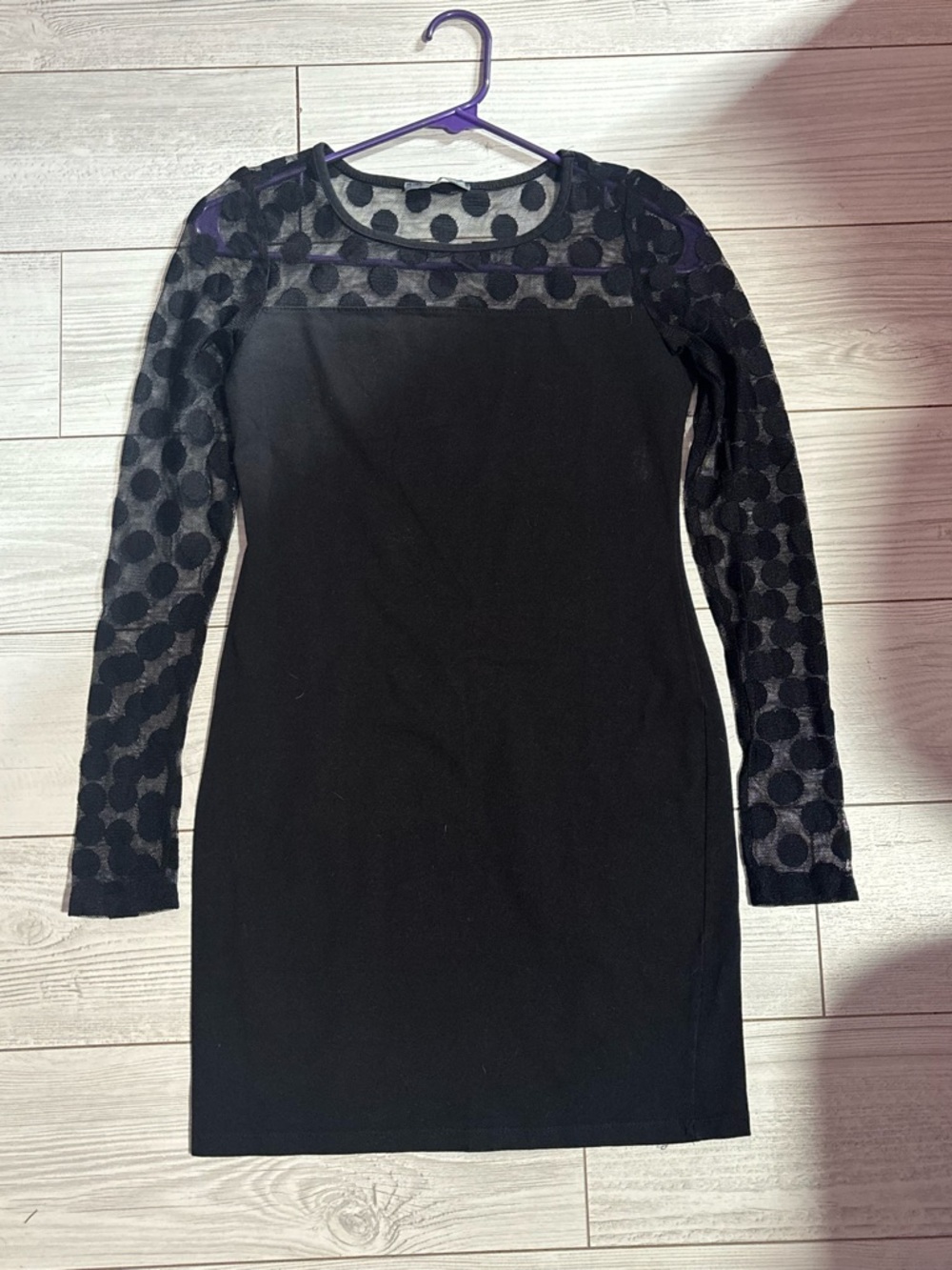 Smart Set Black Long-Sleeve Sheer Dot Panel Bodycon Dress